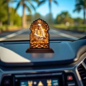 Car Dashboard/Table Top Lord Saibaba Wooden Temple Photo Stand 3x4 Inches, Compact & Stylish Spiritual Display For Car, Home & Office (Pack Of 1) (F22660) Car Dashboard/Table Top Lord Saibaba Wooden Temple Photo Stand 3x4 Inches, Compact & Stylish Spiritual Display For Car, Home & Office (Pack Of 1) (F22660)