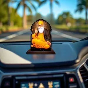 Car Dashboard/Table Top Gurunanak Wooden Temple Photo Stand  3x4 Inches, Compact & Stylish Spiritual Display For Car, Home & Office (Pack Of 1) (F22665)