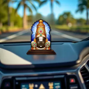 Car Dashboard/Table Top Lord Balaji Wooden Temple Photo Stand  3x4 Inches, Compact & Stylish Spiritual Display For Car, Home & Office (Pack Of 1) (F22669)