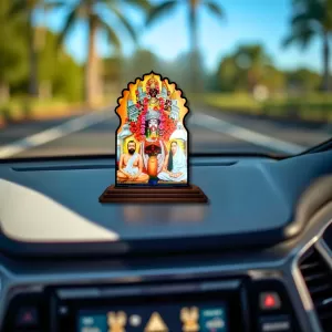 Car Dashboard/Table Top Kali Maa With Ramakrishna Paramahamsa Wooden Temple Photo Stand  3x4 Inches, Compact & Stylish Spiritual Display For Car, Home & Office (Pack Of 1) (F22670)