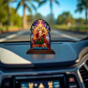 Car Dashboard/Table Top Maa Durga Wooden Temple Photo Stand 3x4 Inches, Compact & Stylish Spiritual Display For Car, Home & Office (Pack Of 1) (F22672) Car Dashboard/Table Top Maa Durga Wooden Temple Photo Stand 3x4 Inches, Compact & Stylish Spiritual Display For Car, Home & Office (Pack Of 1) (F22672)
