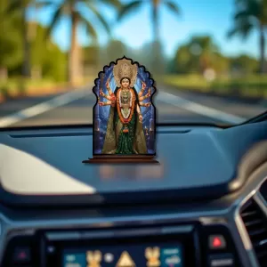 Car Dashboard/Table Top Maa Durga Wooden Temple Photo Stand  3x4 Inches, Compact & Stylish Spiritual Display For Car, Home & Office (Pack Of 1) (F22673)