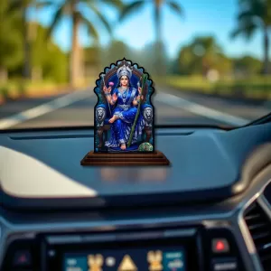 Car Dashboard/Table Top Maa Durga Wooden Temple Photo Stand  3x4 Inches, Compact & Stylish Spiritual Display For Car, Home & Office (Pack Of 1) (F22674)
