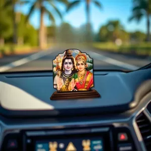Car Dashboard/Table Top Lord Shiva And Parvathi Wooden Rectangle Photo Stand 3x4 Inches, Compact & Stylish Spiritual Display For Car, Home & Office (Pack Of 1) (F22207) Car Dashboard/Table Top Lord Shiva And Parvathi Wooden Rectangle Photo Stand 3x4 Inches, Compact & Stylish Spiritual Display For Car, Home & Office (Pack Of 1) (F22207)