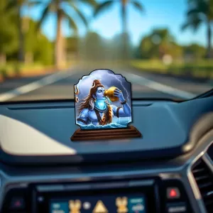 Car Dashboard/Table Top Lord Shiva  Wooden Rectangle Photo Stand  3x4 Inches, Compact & Stylish Spiritual Display For Car, Home & Office (Pack Of 1) (F22208)