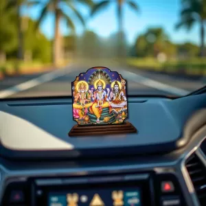 Car Dashboard/Table Top Lord Bramha Vishnu Shiva Wooden Rectangle Photo Stand  3x4 Inches, Compact & Stylish Spiritual Display For Car, Home & Office (Pack Of 1) (F22210)