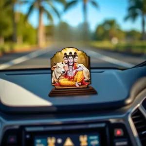 Car Dashboard/Table Top Lord Dattatreya Wooden Rectangle Photo Stand  3x4 Inches, Compact & Stylish Spiritual Display For Car, Home & Office (Pack Of 1) (F22213)