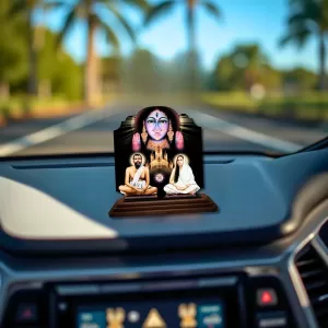 Car Dashboard/Table Top Kali Maa With Ramakrishna Paramahamsa And Sarada Devi Wooden Rectangle Photo Stand &acirc;&euro;&ldquo; 3x4 Inches, Compact & Stylish Spiritual Display For Car, Home & Office (Pack Of 1) (F22217)