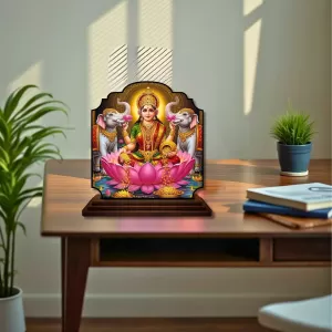 Car Dashboard/Table Top Goddess Lakshmi Wooden Rectangle Photo Stand  3x4 Inches, Compact & Stylish Spiritual Display For Car, Home & Office (Pack Of 1) (F22220)