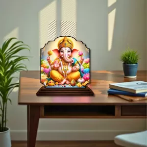 Car Dashboard/Table Top Lord Ganesha Wooden Rectangle Photo Stand  3x4 Inches, Compact & Stylish Spiritual Display For Car, Home & Office (Pack Of 1) (F22224)