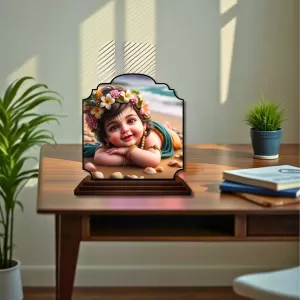 Car Dashboard/Table Top Little Krishna Wooden Rectangle Photo Stand  3x4 Inches, Compact & Stylish Spiritual Display For Car, Home & Office (Pack Of 1) (F22225)