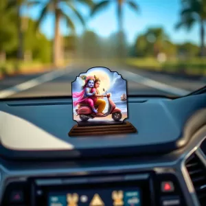Car Dashboard/Table Top Little Radha Krishna Wooden Rectangle Photo Stand  3x4 Inches, Compact & Stylish Spiritual Display For Car, Home & Office (Pack Of 1) (F22229)
