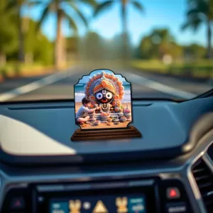 Car Dashboard/Table Top Lord Jagannath Wooden Rectangle Photo Stand  3x4 Inches, Compact & Stylish Spiritual Display For Car, Home & Office (Pack Of 1) (F22232)