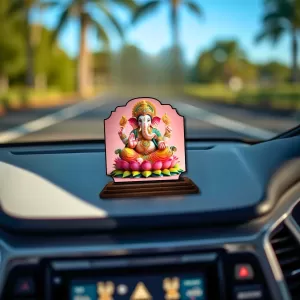 Car Dashboard/Table Top Lord Ganesha Wooden Rectangle Photo Stand  3x4 Inches, Compact & Stylish Spiritual Display For Car, Home & Office (Pack Of 1) (F22237)
