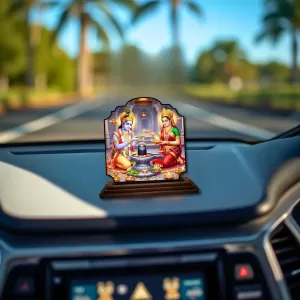 Car Dashboard/Table Top Lord Krishna And Radha Wooden Rectangle Photo Stand  3x4 Inches, Compact & Stylish Spiritual Display For Car, Home & Office (Pack Of 1) (F22240)