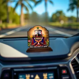 Car Dashboard/Table Top Jai Jagannath Wooden Rectangle Photo Stand  3x4 Inches, Compact & Stylish Spiritual Display For Car, Home & Office (Pack Of 1) (F22242)