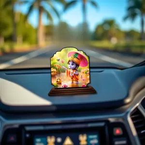 Car Dashboard/Table Top Little Krishna Wooden Rectangle Photo Stand  3x4 Inches, Compact & Stylish Spiritual Display For Car, Home & Office (Pack Of 1) (F22244)