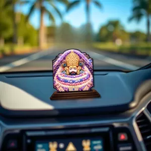 Car Dashboard/Table Top Khatu Shyam Ji Wooden Rectangle Photo Stand  3x4 Inches, Compact & Stylish Spiritual Display For Car, Home & Office (Pack Of 1) (F22245)