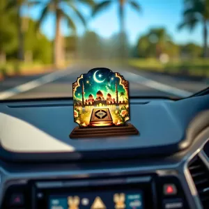 Car Dashboard/Table Top Mucca Masid Wooden Rectangle Photo Stand  3x4 Inches, Compact & Stylish Spiritual Display For Car, Home & Office (Pack Of 1) (F22248)