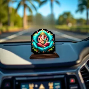 Car Dashboard/Table Top Lord Ganesha Wooden Rectangle Photo Stand  3x4 Inches, Compact & Stylish Spiritual Display For Car, Home & Office (Pack Of 1) (F22249)