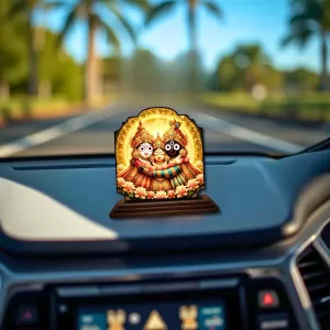 Car Dashboard/Table Top Lord Jagannath  Wooden Rectangle Photo Stand  3x4 Inches, Compact & Stylish Spiritual Display For Car, Home & Office (Pack Of 1) (F22252)
