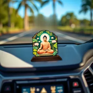 Car Dashboard/Table Top Serene Buddha Wooden Rectangle Photo Stand  3x4 Inches, Compact & Stylish Spiritual Display For Car, Home & Office (Pack Of 1) (F22262)