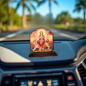 Car Dashboard/Table Top Maa Durga Maa Wooden Rectangle Photo Stand  3x4 Inches, Compact & Stylish Spiritual Display For Car, Home & Office (Pack Of 1) (F22263)