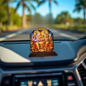 Car Dashboard/Table Top Lord Vishnu And Laskhmi Wooden Rectangle Photo Stand  3x4 Inches, Compact & Stylish Spiritual Display For Car, Home & Office (Pack Of 1) (F22267)