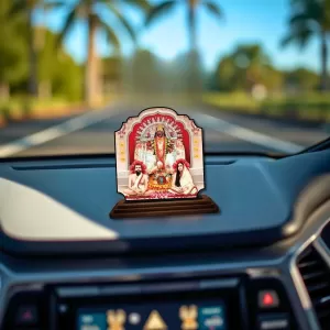 Car Dashboard/Table Top Ma Kaali With Ramakrishna Paramahamsa And Sarada Devi Wooden Rectangle Photo Stand &acirc;&euro;&ldquo; 3x4 Inches, Compact & Stylish Spiritual Display For Car, Home & Office (Pack Of 1) (F22269)