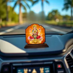 Car Dashboard/Table Top Goddess Lakshmi Wooden Rectangle Photo Stand  3x4 Inches, Compact & Stylish Spiritual Display For Car, Home & Office (Pack Of 1) (F22271)