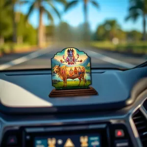 Car Dashboard/Table Top Lord Dattatreya Wooden Rectangle Photo Stand  3x4 Inches, Compact & Stylish Spiritual Display For Car, Home & Office (Pack Of 1) (F22292)