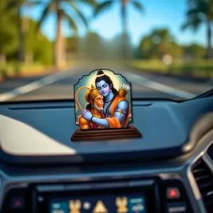 Car Dashboard/Table Top Lord Rama And Hanuman Wooden Rectangle Photo Stand  3x4 Inches, Compact & Stylish Spiritual Display For Car, Home & Office (Pack Of 1) (F22293)