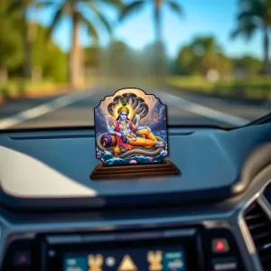 Car Dashboard/Table Top Lord Vishnu Wooden Rectangle Photo Stand 3x4 Inches, Compact & Stylish Spiritual Display For Car, Home & Office (Pack Of 1) (F22295) Car Dashboard/Table Top Lord Vishnu Wooden Rectangle Photo Stand 3x4 Inches, Compact & Stylish Spiritual Display For Car, Home & Office (Pack Of 1) (F22295)