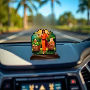 Car Dashboard/Table Top Shravana Kumara With His Parents Wooden Rectangle Photo Stand  3x4 Inches, Compact & Stylish Spiritual Display For Car, Home & Office (Pack Of 1) (F22296)