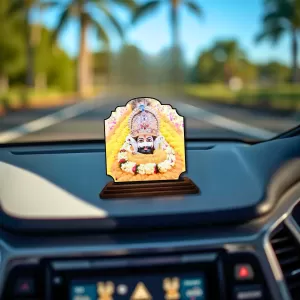 Car Dashboard/Table Top Khatu Shyam Wooden Rectangle Photo Stand  3x4 Inches, Compact & Stylish Spiritual Display For Car, Home & Office (Pack Of 1) (F22298)