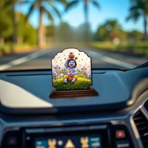 Car Dashboard/Table Top Little Krishna Wooden Rectangle Photo Stand  3x4 Inches, Compact & Stylish Spiritual Display For Car, Home & Office (Pack Of 1) (F22307)