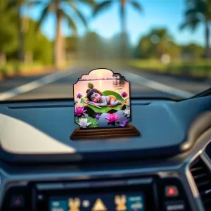Car Dashboard/Table Top Little Krishna  Wooden Rectangle Photo Stand  3x4 Inches, Compact & Stylish Spiritual Display For Car, Home & Office (Pack Of 1) (F22311)