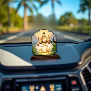 Car Dashboard/Table Top Goddess Saraswathi Wooden Rectangle Photo Stand  3x4 Inches, Compact & Stylish Spiritual Display For Car, Home & Office (Pack Of 1) (F22312)