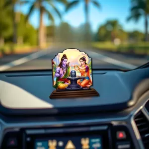 Car Dashboard/Table Top Lord Shiva And Parvathi Wooden Rectangle Photo Stand 3x4 Inches, Compact & Stylish Spiritual Display For Car, Home & Office (Pack Of 1) (F22313) Car Dashboard/Table Top Lord Shiva And Parvathi Wooden Rectangle Photo Stand 3x4 Inches, Compact & Stylish Spiritual Display For Car, Home & Office (Pack Of 1) (F22313)