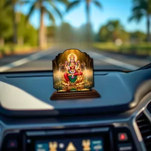 Car Dashboard/Table Top Goddess Lakshmi Wooden Rectangle Photo Stand  3x4 Inches, Compact & Stylish Spiritual Display For Car, Home & Office (Pack Of 1) (F22320)