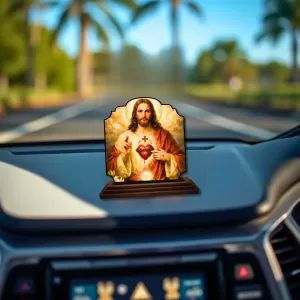 Car Dashboard/Table Top Lord Jesus Wooden Rectangle Photo Stand  3x4 Inches, Compact & Stylish Spiritual Display For Car, Home & Office (Pack Of 1) (F22323)