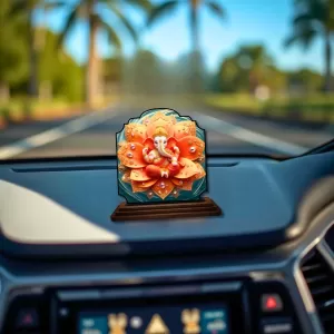 Car Dashboard/Table Top Lord Ganesha Wooden Rectangle Photo Stand  3x4 Inches, Compact & Stylish Spiritual Display For Car, Home & Office (Pack Of 1) (F22331)