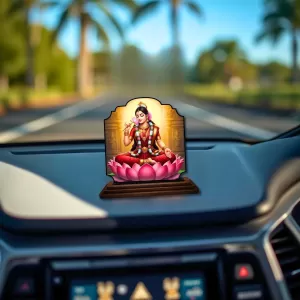 Car Dashboard/Table Top Goddess Laskhmi Wooden Rectangle Photo Stand  3x4 Inches, Compact & Stylish Spiritual Display For Car, Home & Office (Pack Of 1) (F22341)