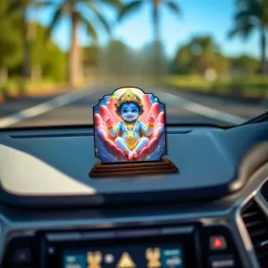 Car Dashboard/Table Top Lord Krishna Wooden Rectangle Photo Stand 3x4 Inches, Compact & Stylish Spiritual Display For Car, Home & Office (Pack Of 1) (F22343) Car Dashboard/Table Top Lord Krishna Wooden Rectangle Photo Stand 3x4 Inches, Compact & Stylish Spiritual Display For Car, Home & Office (Pack Of 1) (F22343)