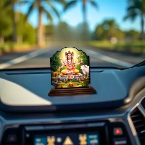Car Dashboard/Table Top Lord Dattatreya Wooden Rectangle Photo Stand  3x4 Inches, Compact & Stylish Spiritual Display For Car, Home & Office (Pack Of 1) (F22348)