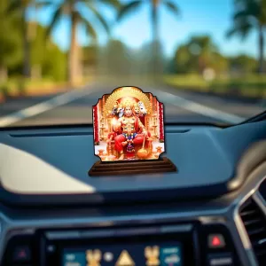 Car Dashboard/Table Top Lord Hanuman Wooden Rectangle Photo Stand  3x4 Inches, Compact & Stylish Spiritual Display For Car, Home & Office (Pack Of 1) (F22354)