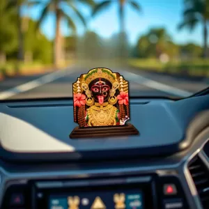 Car Dashboard/Table Top Kali Maa Wooden Rectangle Photo Stand  3x4 Inches, Compact & Stylish Spiritual Display For Car, Home & Office (Pack Of 1) (F22358)