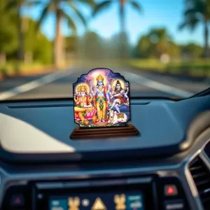 Car Dashboard/Table Top Bramha Vishnu Shiva Wooden Rectangle Photo Stand 3x4 Inches, Compact & Stylish Spiritual Display For Car, Home & Office (Pack Of 1) (F22364) Car Dashboard/Table Top Bramha Vishnu Shiva Wooden Rectangle Photo Stand 3x4 Inches, Compact & Stylish Spiritual Display For Car, Home & Office (Pack Of 1) (F22364)