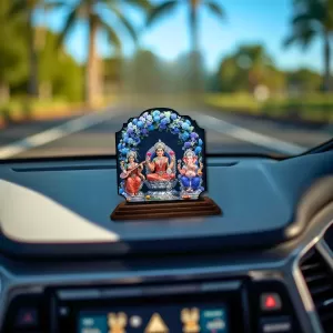 Car Dashboard/Table Top Saraswathi Laskhm Parvathi Wooden Rectangle Photo Stand  3x4 Inches, Compact & Stylish Spiritual Display For Car, Home & Office (Pack Of 1) (F22368)