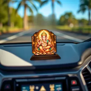 Car Dashboard/Table Top Lord Ganesha Wooden Rectangle Photo Stand  3x4 Inches, Compact & Stylish Spiritual Display For Car, Home & Office (Pack Of 1) (F22370)